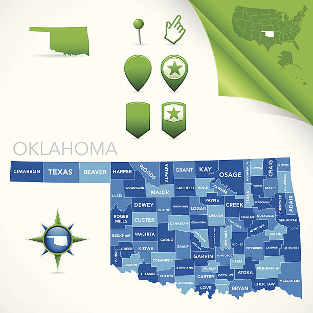 illustrazioni stock, clip art, cartoni animati e icone di tendenza di oklahoma contea di mappa - oklahoma tulsa map cartography