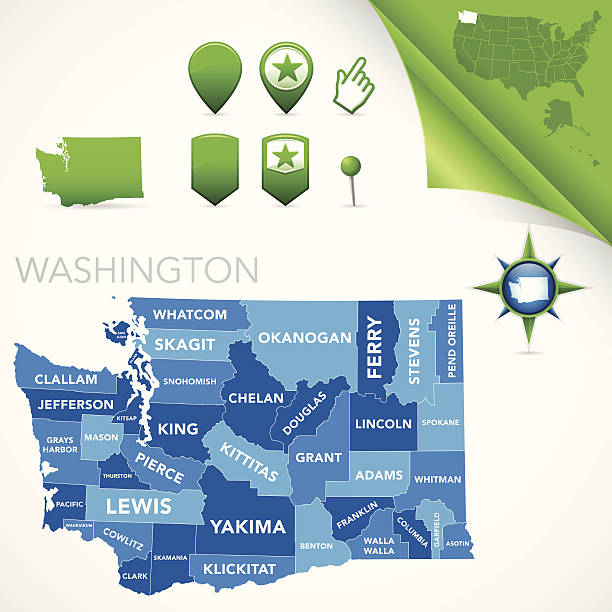 ワシントン郡マップ - washington state state map outline点のイラスト素材／クリップアート素材／マンガ素材／アイコン素材
