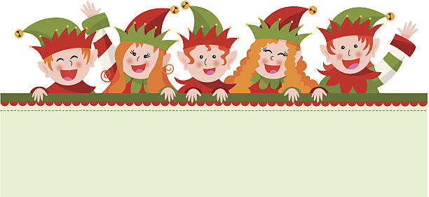Group of elves with sign vector art illustration