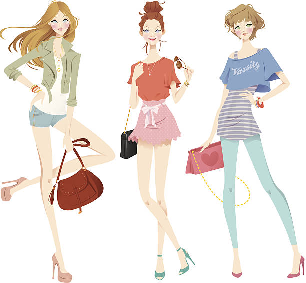 Trendy Girls Set vector art illustration