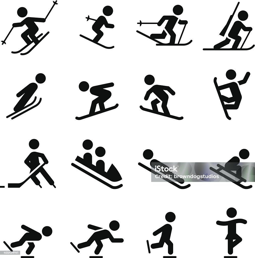 Snow Sports Icons - Black Series Ski, skate, hockey, snowboarding and sledding icons. Professional icons for your print project or Web site. See more in this series. Icon Symbol stock vector