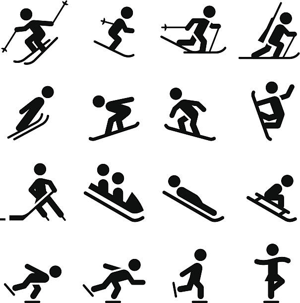 Snow Sports Icons - Black Series Ski, skate, hockey, snowboarding and sledding icons. Professional icons for your print project or Web site. See more in this series. ice skating stock illustrations