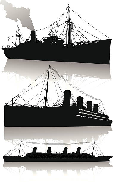 격리됨에 실루엣 대서양 승객 steamships - passenger ship illustrations stock illustrations