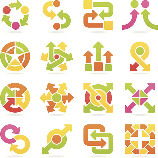 ilustraciones, imágenes clip art, dibujos animados e iconos de stock de signos de flecha color set ix - abstract circle multi colored growth