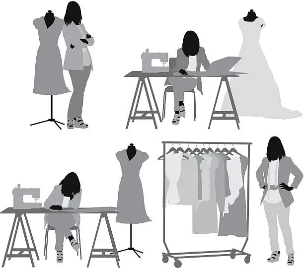 Vector illustration of Fashion designer working in her workshop