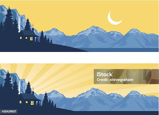 Log Cabin Silhouette In The Mountains Stock Illustration - Download Image Now - Log Cabin, Mountain, In Silhouette