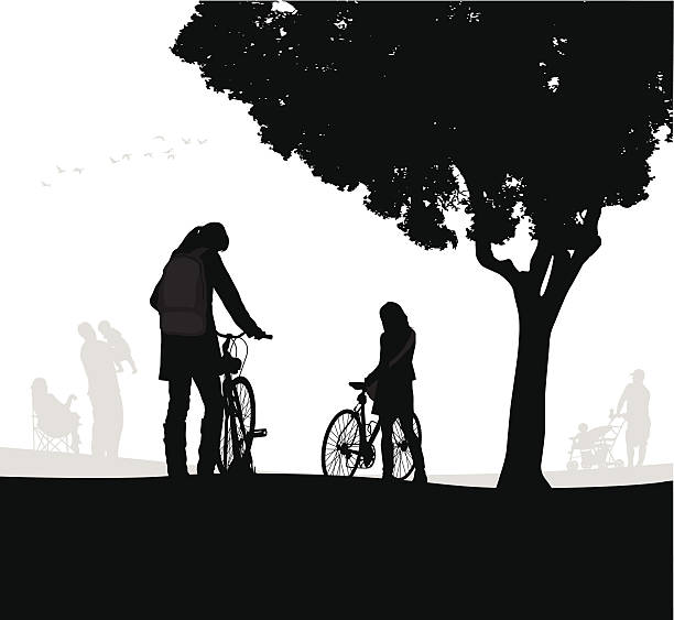 youngcyclist - focus on shadow women bicycle outdoors stock-grafiken, -clipart, -cartoons und -symbole