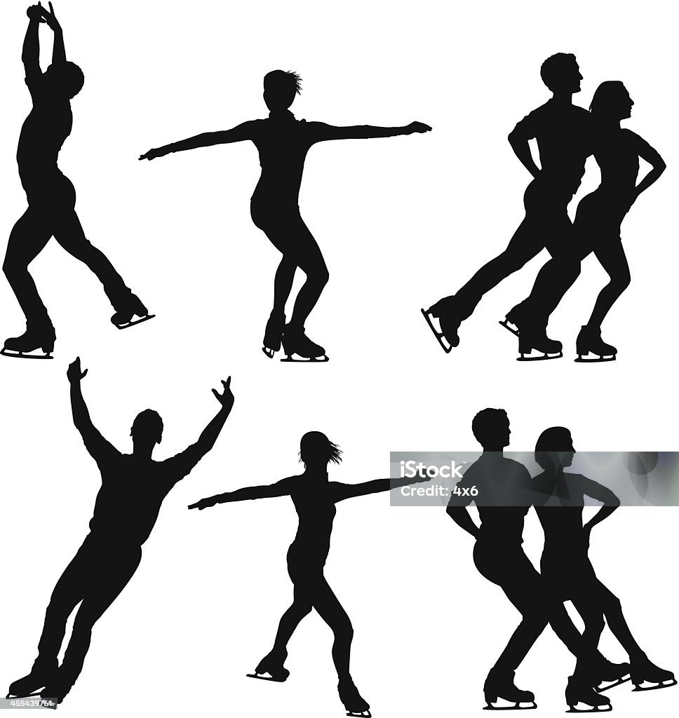 Silhouette de personnes pratiquant du patinage sur glace - clipart vectoriel de Activité libre de droits