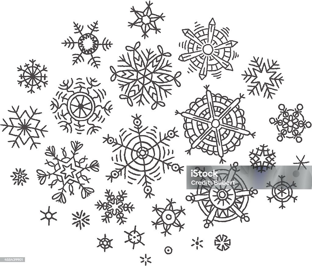 Hand-drawn snowflakes A set of different snowflakes drawn by hand. Snowflake Shape stock vector