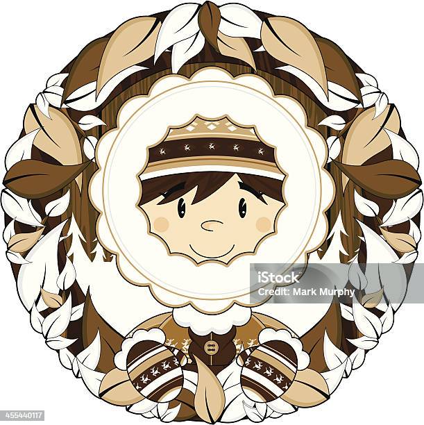 Adorable Garçon Inuit Et Couronne Florale Vecteurs libres de droits et plus d'images vectorielles de Bonnet de laine - Bonnet de laine, Brindille, Capuche