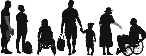 illustrazioni stock, clip art, cartoni animati e icone di tendenza di attento - senior adult wheelchair community family