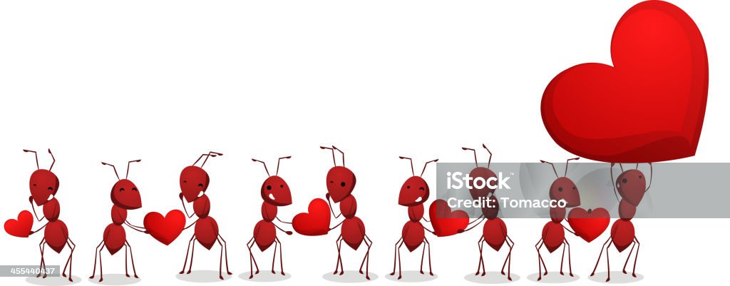 Ants carrying hearts Nine loving ants carrying hearts, making a love chain. With one big heart and 5 smaller ones. Vector illustration. Ant stock vector