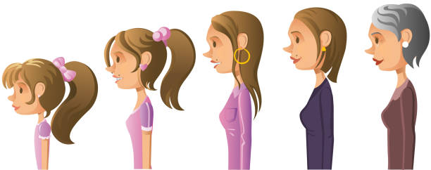 illustrations, cliparts, dessins animés et icônes de femme dans le temps - aging process image sequence child women