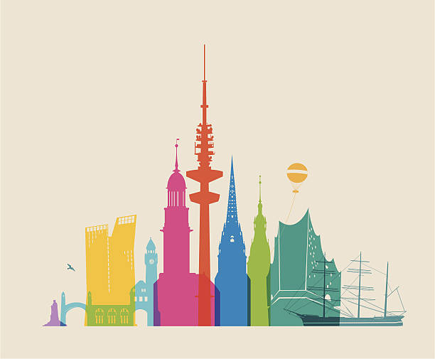 Hamburg Skyline - colored Colored silhouette of Hamburg, places of interest, main symbols. hamburg stock illustrations