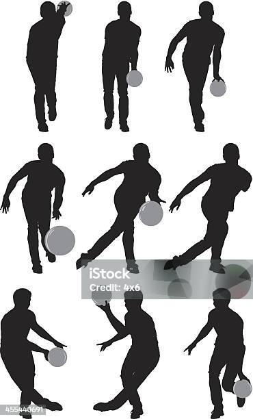 Multiple Images Of Men Bowling Stock Illustration - Download Image Now - Ten Pin Bowling, In Silhouette, Portrait