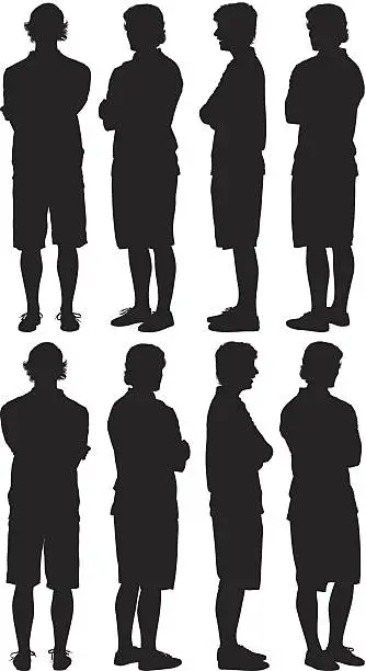 Vector illustration of Multiple images of  a young adult with hand crossed
