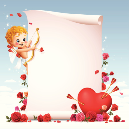 - cupid with blank paper scroll