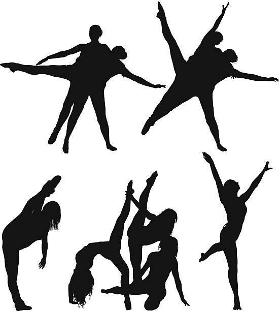여러 이미지 남성 및 여성 댄스 - silhouette ballet dancer the splits dancing stock illustrations