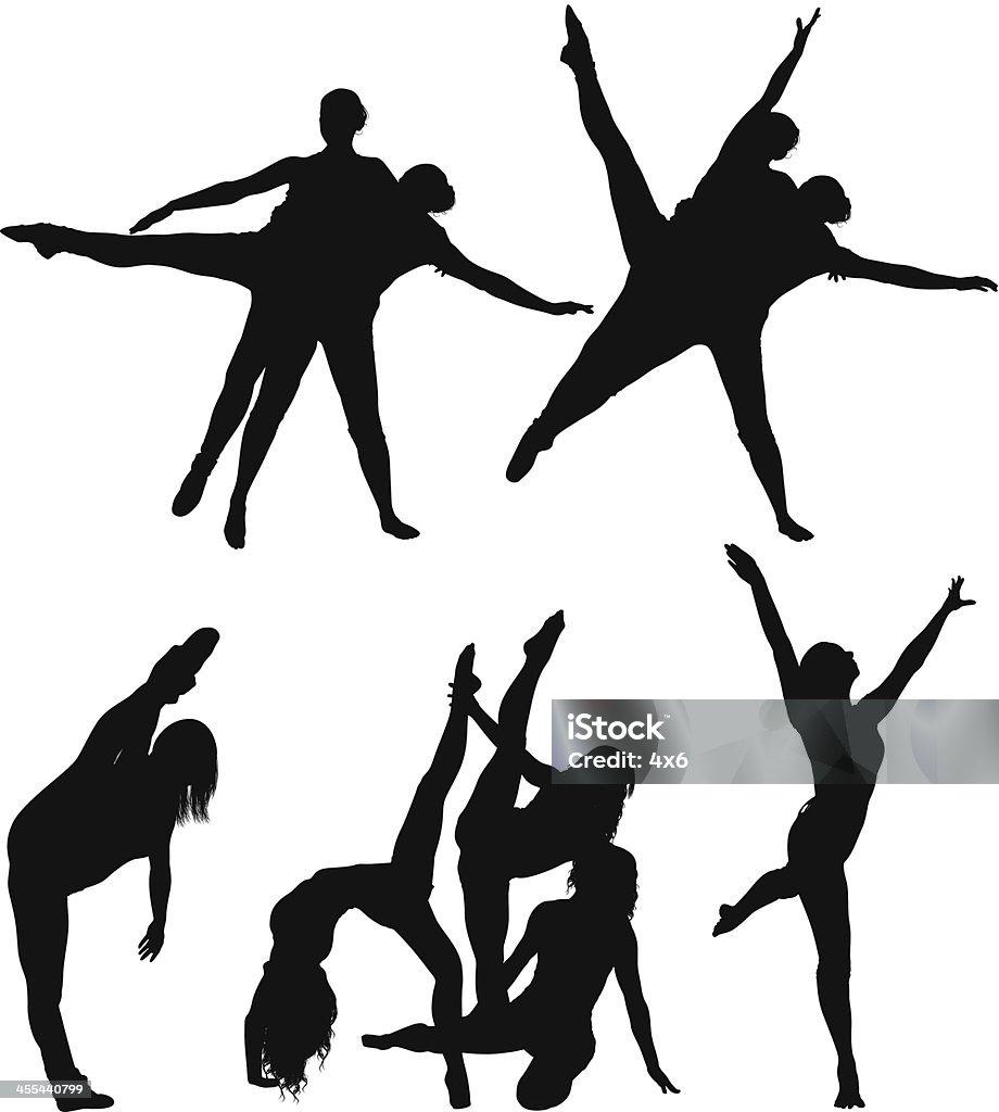 Várias imagem dos homens e mulheres dançando - Vetor de Dançarina de Balé royalty-free