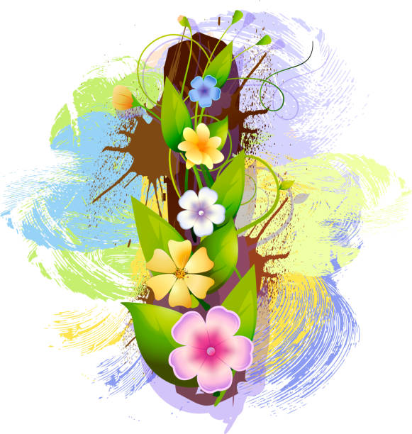 ilustraciones, imágenes clip art, dibujos animados e iconos de stock de mayúscula i, creado por hojas y flores - alphabet painterly effect square composition