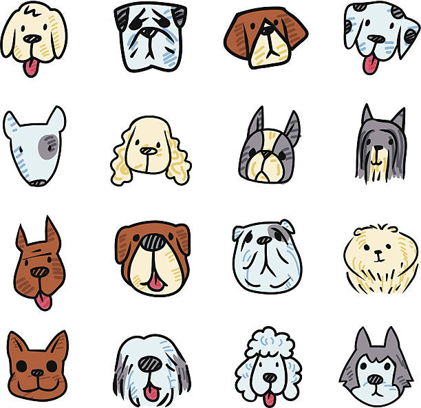 Dog Icon Vector File of Doodle Dog Breed Icon Set dog poodle pets cartoon stock illustrations