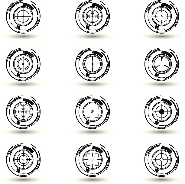 czarny & biały kursory krzyżykowe zestaw - crosshair gun rifle sight aiming stock illustrations