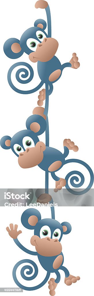 Monkeys swinging in a chain Fully editable vector illustration of a group of cartoon monkeys hanging in a chain. Ape stock vector