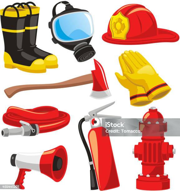 Firefighter Elements Stock Illustration - Download Image Now - Firefighter, Firefighter's Helmet, Vector