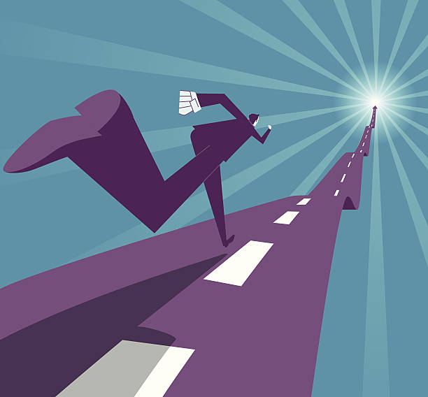 Abstract image of businessman running on a road Vector illustration - Run to success determination illustrations stock illustrations