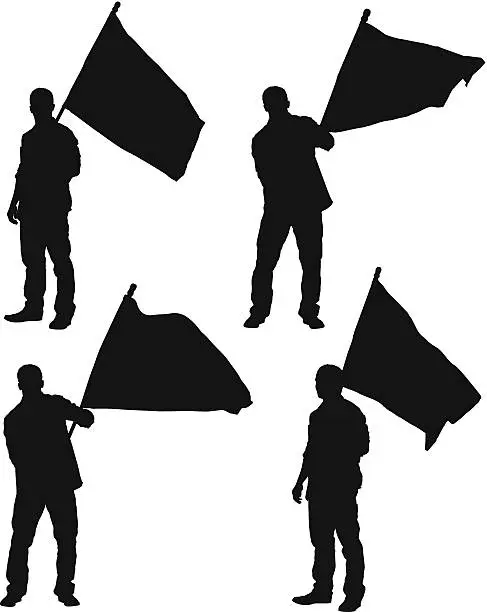 Vector illustration of Multiple image of a man standing with flag