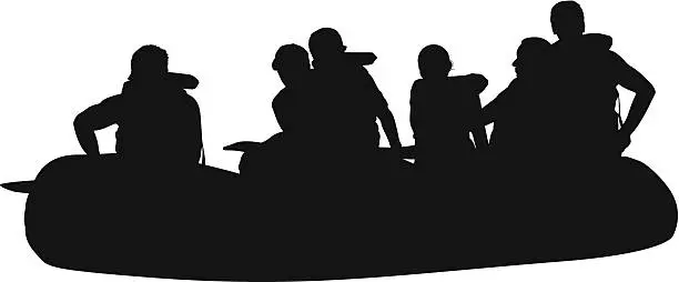 Vector illustration of Silhouette of people rafting