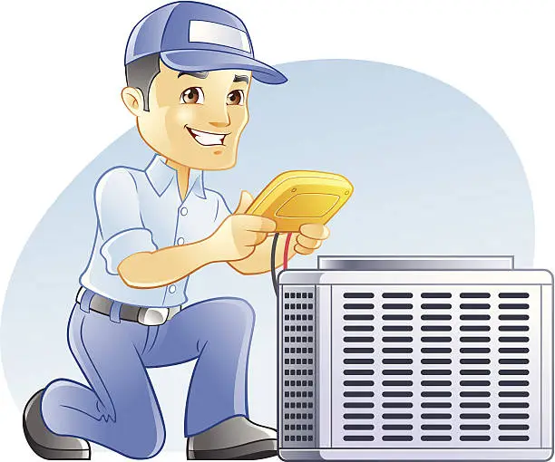Vector illustration of Air Conditioning & Heating, HVAC, diagnostic and repairman