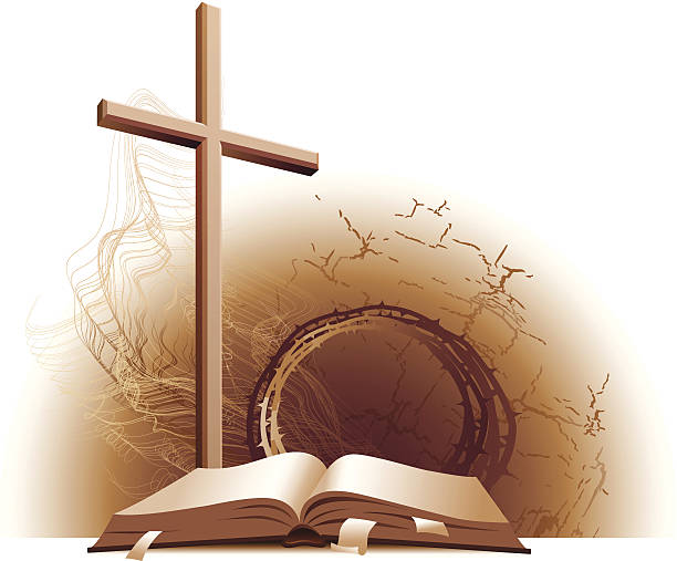 Bible and cross. Illustration on a christian theme. Bible and cross. thorn wreath stock illustrations