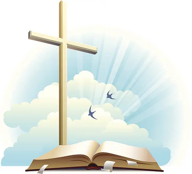 Vector illustration of Bible and cross.