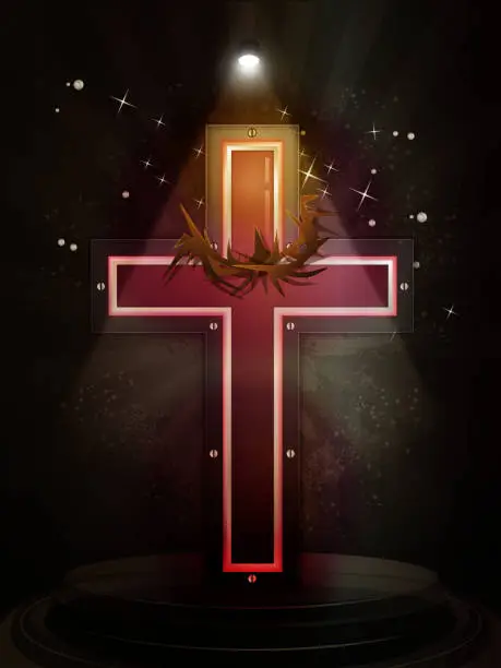 Vector illustration of Holly Metal Cross with Grunge Background