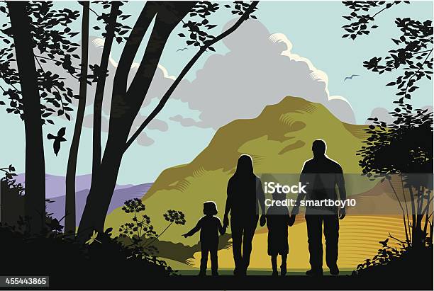 Ilustración de Campo A Pie y más Vectores Libres de Derechos de Excursionismo - Excursionismo, Familia, Ilustración