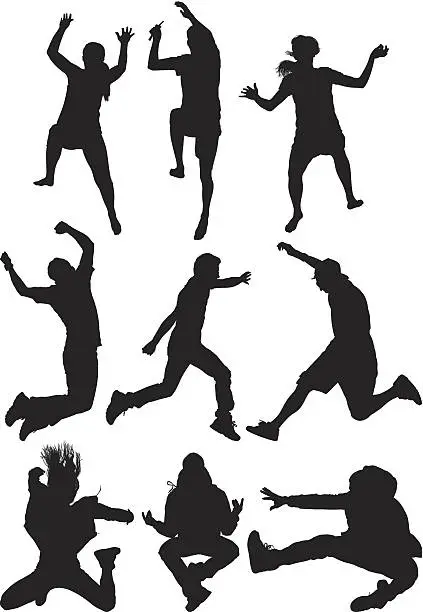 Vector illustration of Multiple images of people jumping