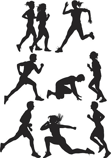 Multiple silhouettes of people running Multiple silhouettes of people runninghttp://www.twodozendesign.info/i/1.png start point stock illustrations
