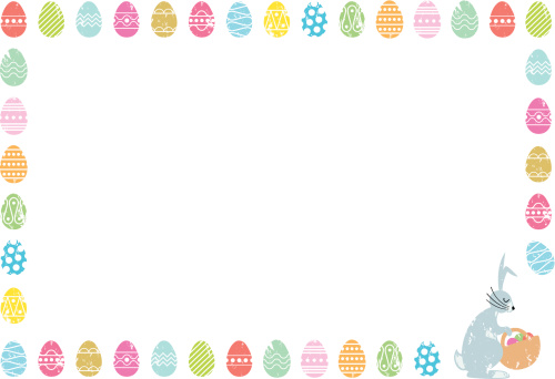 EPS 10 Vector illustration of Easter border with eggs and the Easter bunny. 