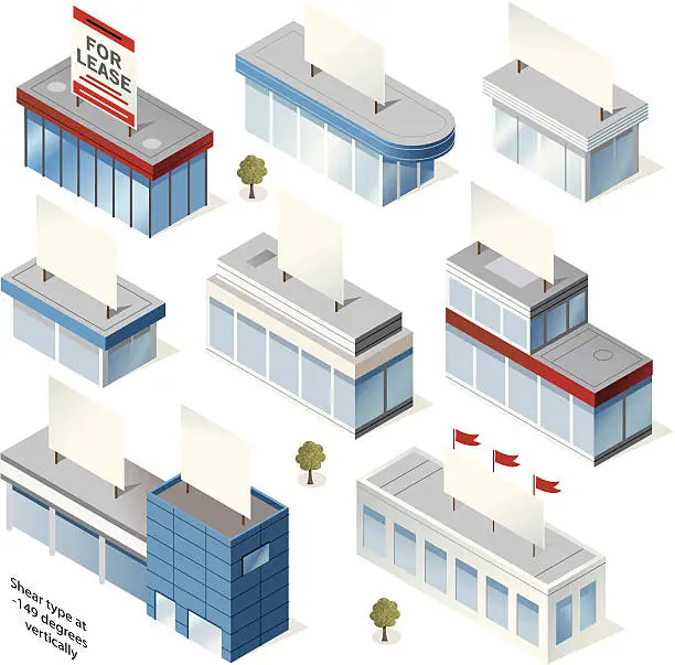 Vector illustration of Buildings and signs