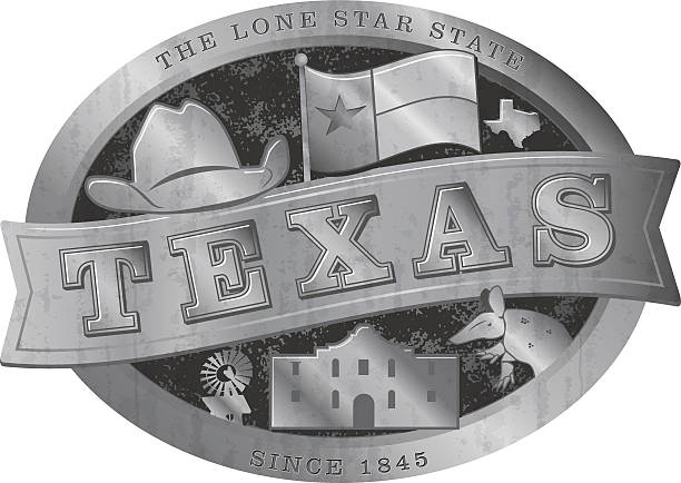 Riteous Texas Belt Buckle Stylized Texas Belt Buckle with various Texas design elements. Such as a cowboy hat, the Texas flag, an armadillo, a winmill and the Alamo helt stock illustrations
