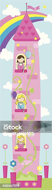 Tall Princesse Beanstalk Tower Avec Arcenciel Vecteurs libres de droits et plus d'images vectorielles de Adolescent - Adolescent, Arc en ciel, Ballon de baudruche