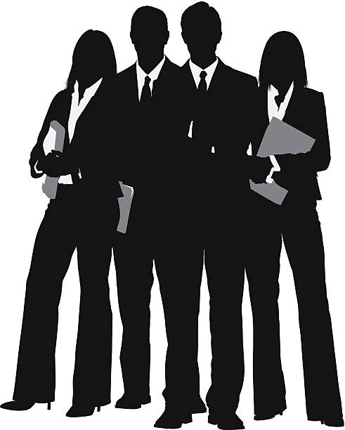 ilustraciones, imágenes clip art, dibujos animados e iconos de stock de silueta de un equipo de negocio - men inside of suit silhouette