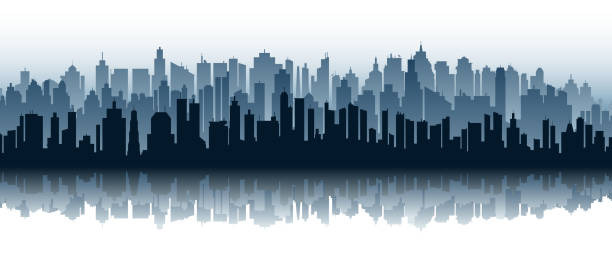 crowded city drawn of vector city silhouette. urban skyline illustrations stock illustrations