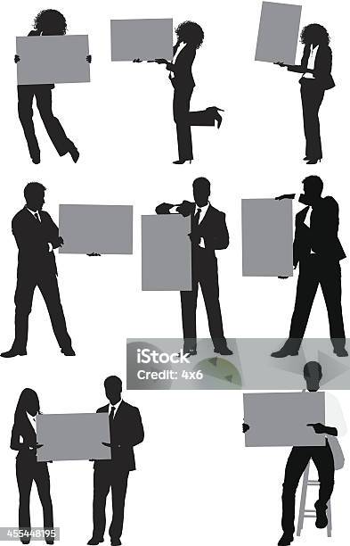 Business People With An Empty Placard Stock Illustration - Download Image Now - Holding, People, Sitting