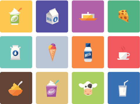 Icon Set, Dairy product items on white background, made in adobe Illustrator (vector)