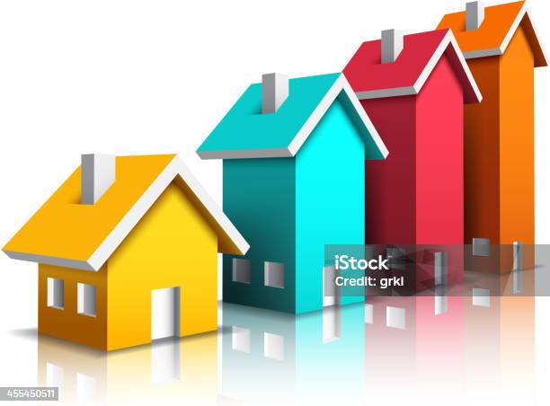 Kolorowe Domy - Stockowe grafiki wektorowe i więcej obrazów Dom - Budowla mieszkaniowa - Dom - Budowla mieszkaniowa, Trójwymiarowy, Białe tło