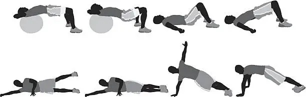 Vector illustration of Multiple silhouettes of men exercising