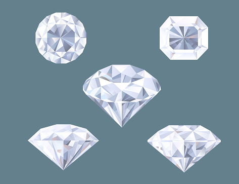 Sparkling Diamond Shaped Jewelry Shiny Crystal Precious Gem Jewel Set vector illustration.
