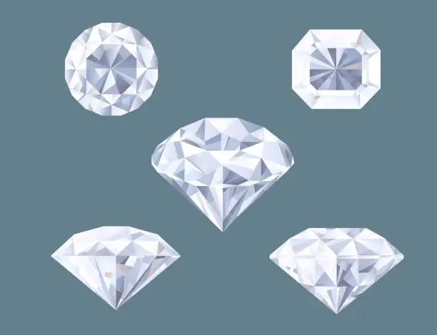 Vector illustration of Sparkling Diamond Shaped Jewelry Shiny Crystal Precious Gem Jewel Set